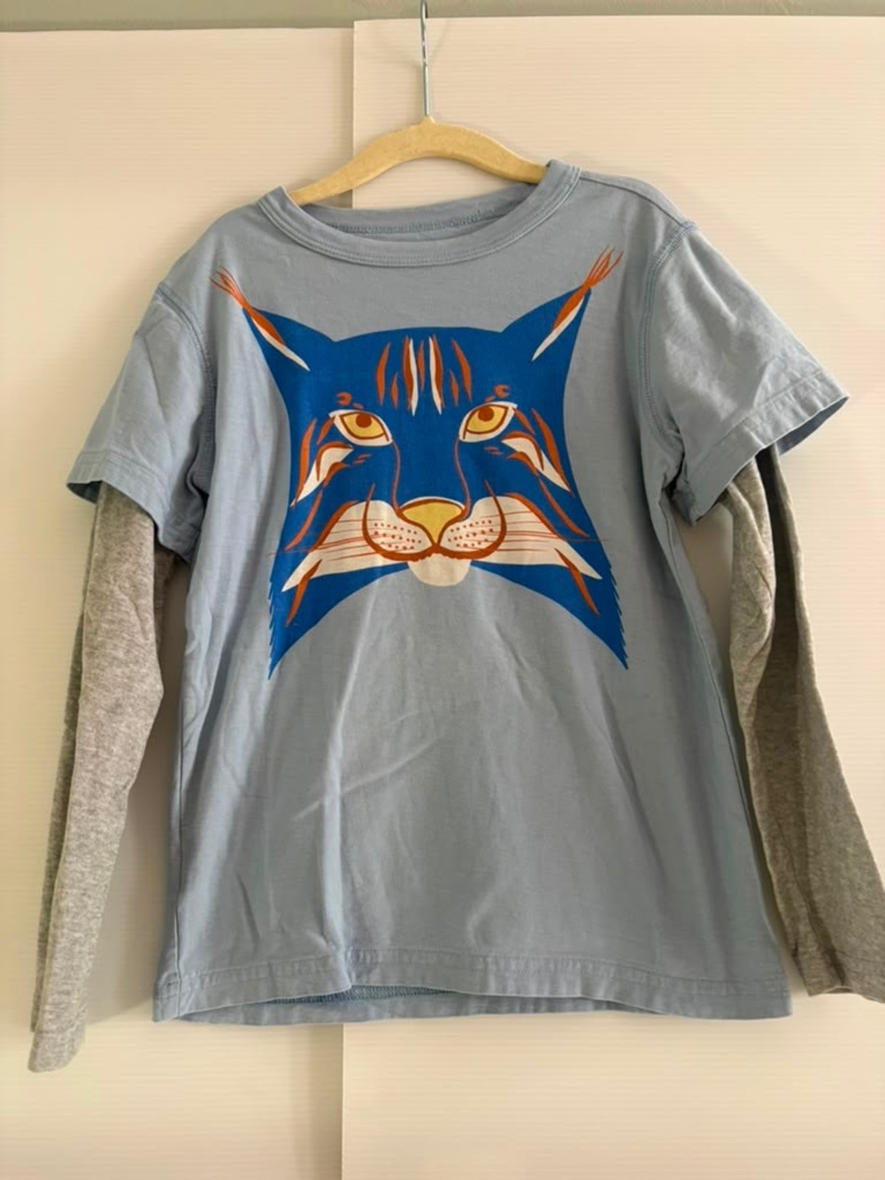 Tea Collection Lynx Wildcat Layered Long Sleeve Shirt Blue Gray Size 7 EUC